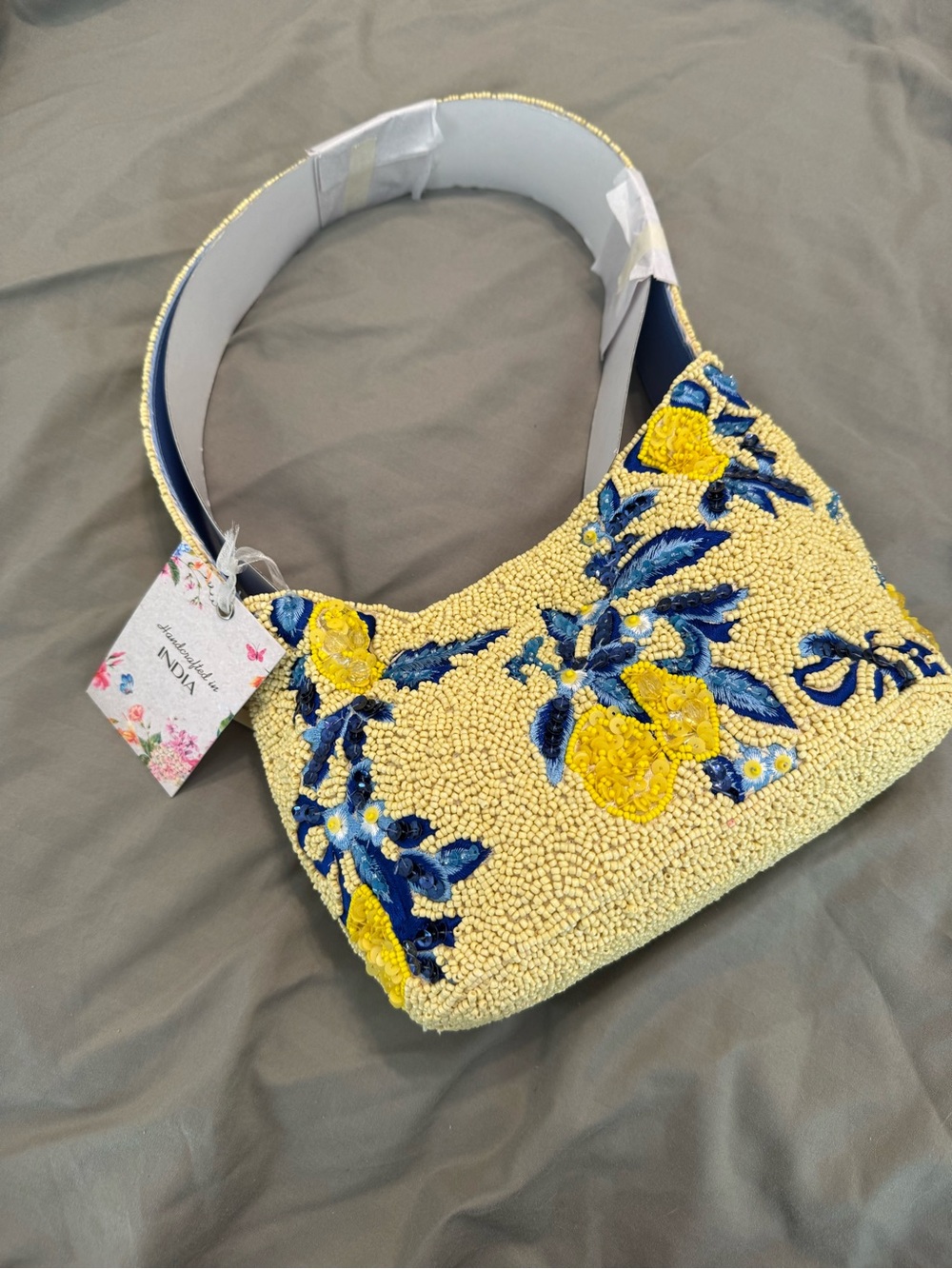 Beaded Yellow Lemon Floral Shoulder Bag